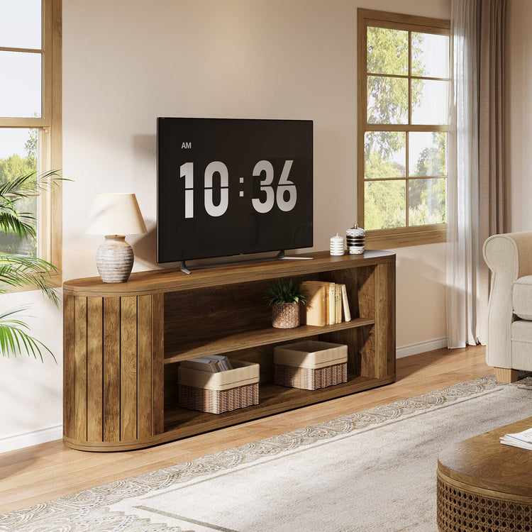 63" TV Stand, Farmhouse Entertainment Center with 3-Tier Storage Shelf