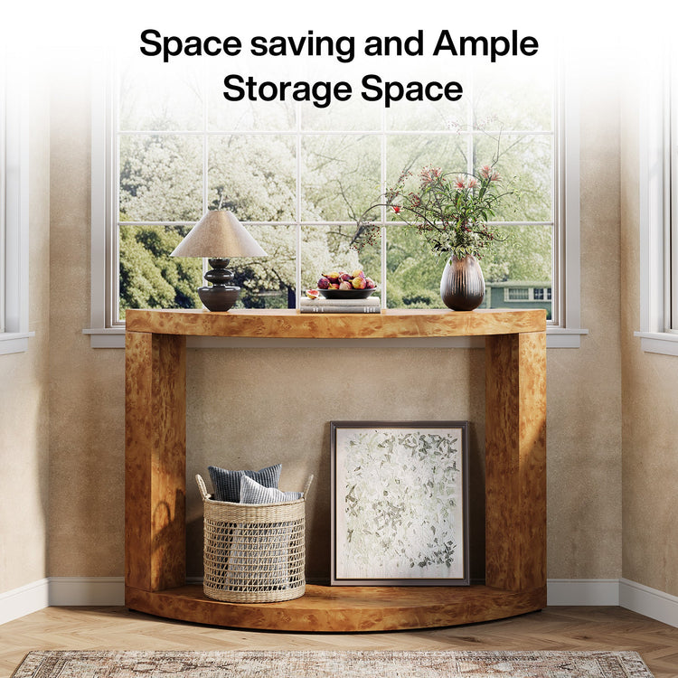 2-Tier Console Table, 47.24" Semi-Moon Entryway Sofa Table