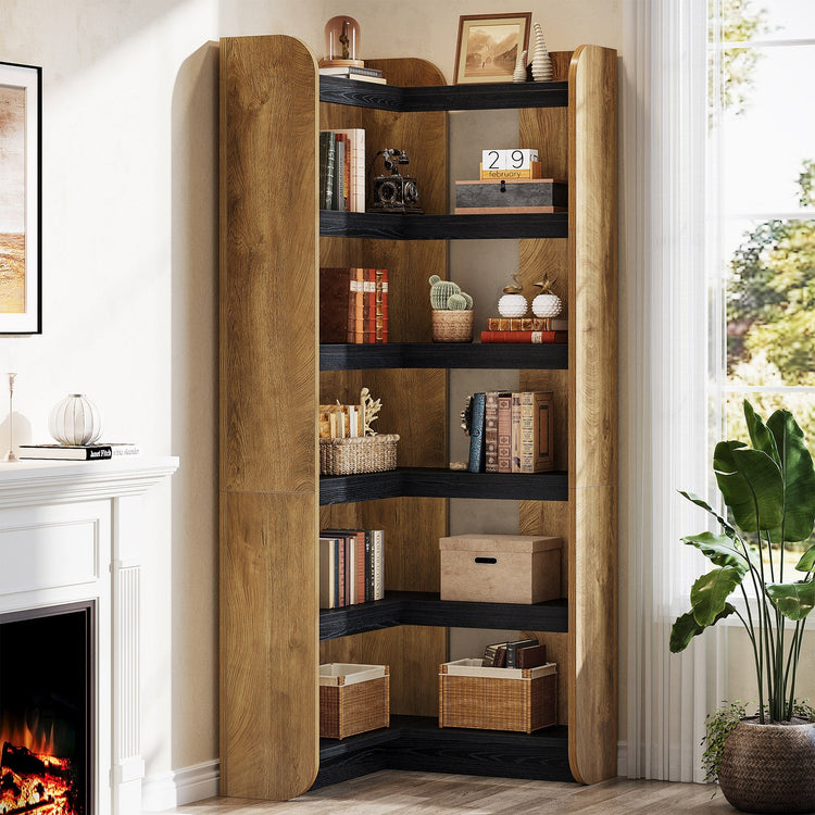 6-Tier Corner Bookshelf, 70.9" Bookcase Display Rack with Open Shelves