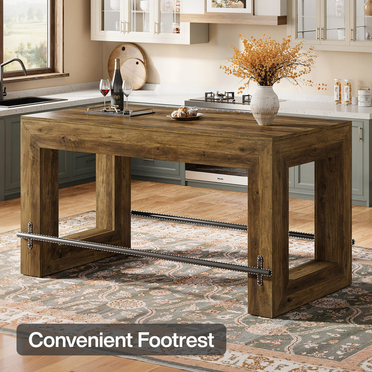 Counter Height Bar Table, 59" Pub Table With Metal Footrest For Dining Room