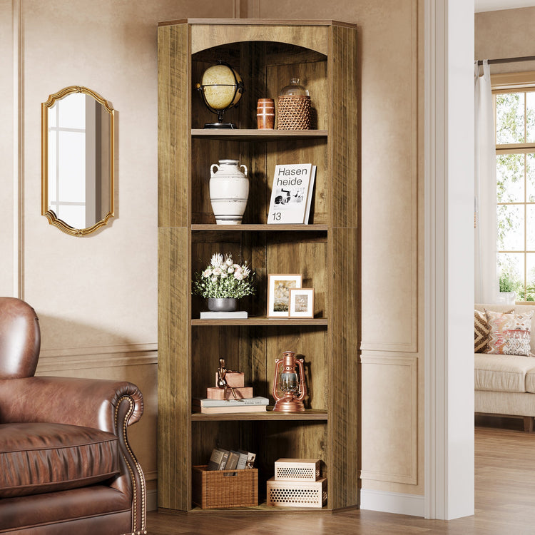 70.9" Corner Shelf, Freestanding Corner Bookcase with 6-Tier Storage Shelves