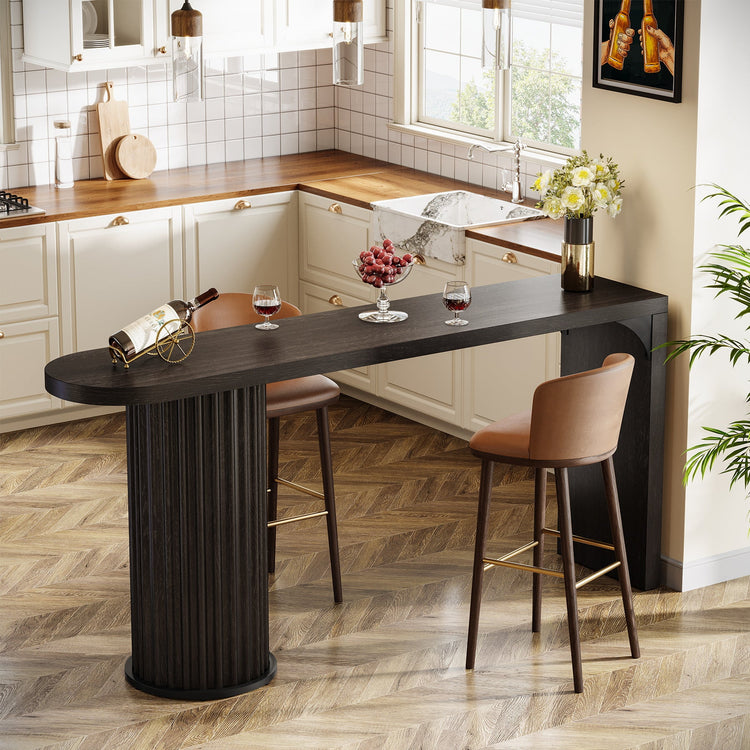 63" Bar Table, Counter Height Pub Table with Fluted Cylindrical Base