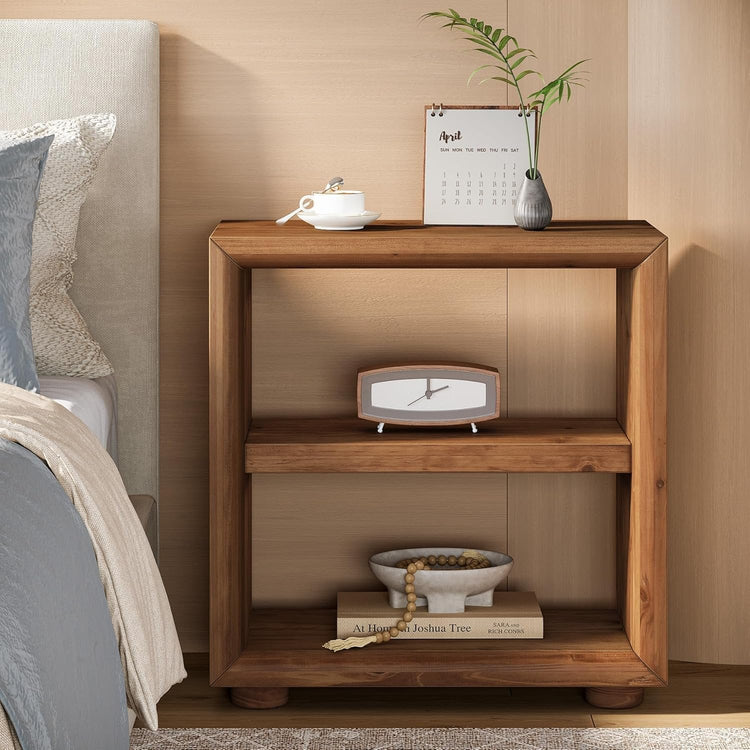 3-Tier End Table, Wood Side Table Nightstand with Storage Shelves