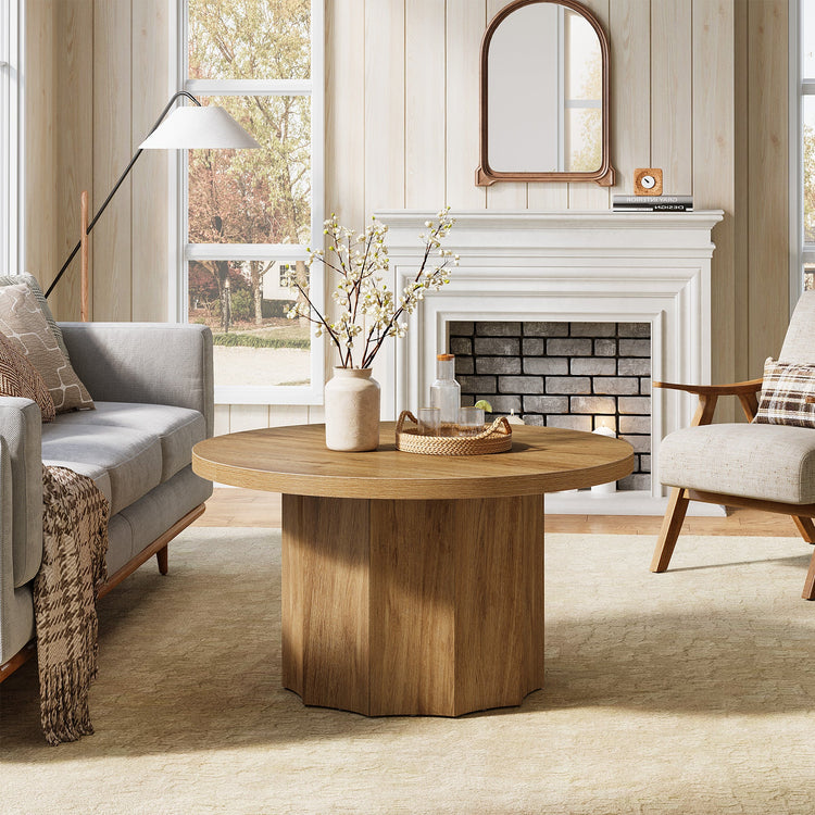 31.5" Coffee Table, Modern Center Table Accent Cocktail Tables with Fluted Base