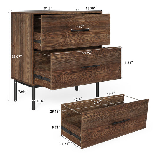 31.5" Farmhouse File Cabinet, Solid Wood Filing Cabinet with 2 Drawers