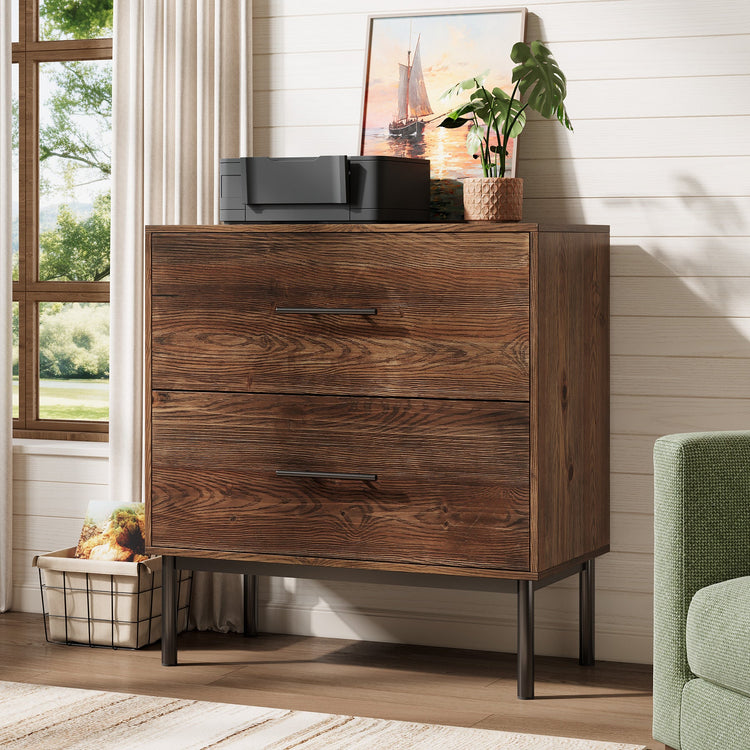 31.5" Farmhouse File Cabinet, Solid Wood Filing Cabinet with 2 Drawers