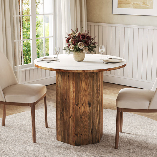 31.5" Round Dining Table, Kitchen Bistro Table with Sintered Stone Tabletop for 2-3