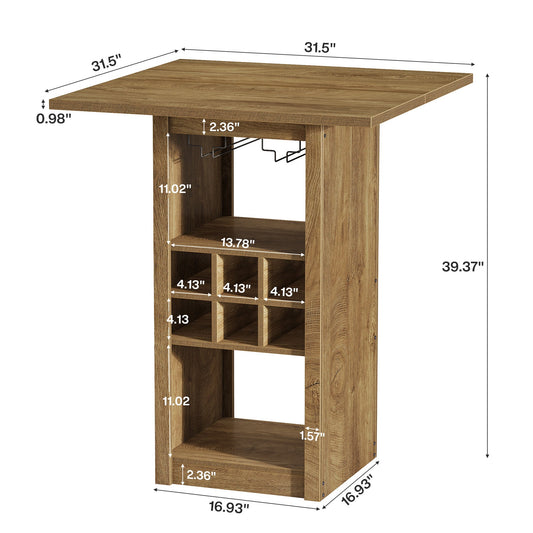 31.5" Square Bar Table, 4-Tier Counter Height Home Bar Unit with Glass Holders and Wine Racks