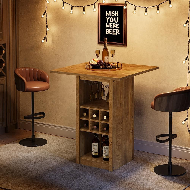 31.5" Square Bar Table, 4-Tier Counter Height Home Bar Unit with Glass Holders and Wine Racks