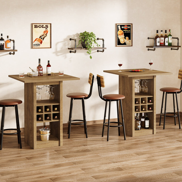 31.5" Square Bar Table, 4-Tier Counter Height Home Bar Unit with Glass Holders and Wine Racks