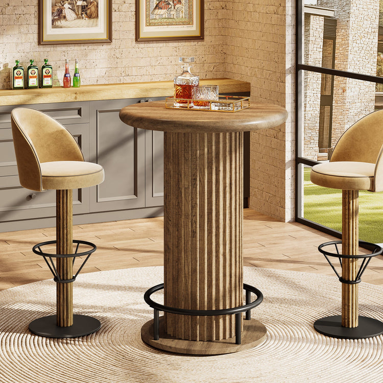 35.4" Round Bar Table, Fluted Bistro Cocktail Table for Small Space