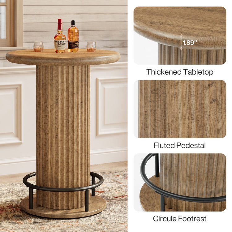 35.4" Round Bar Table, Fluted Bistro Cocktail Table for Small Space