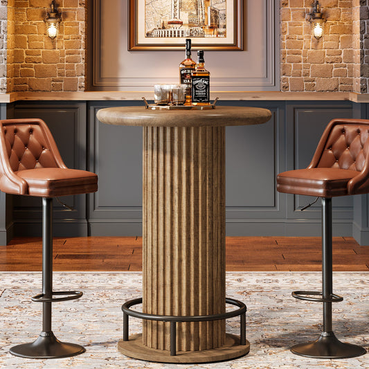35.4" Round Bar Table, Fluted Bistro Cocktail Table for Small Space