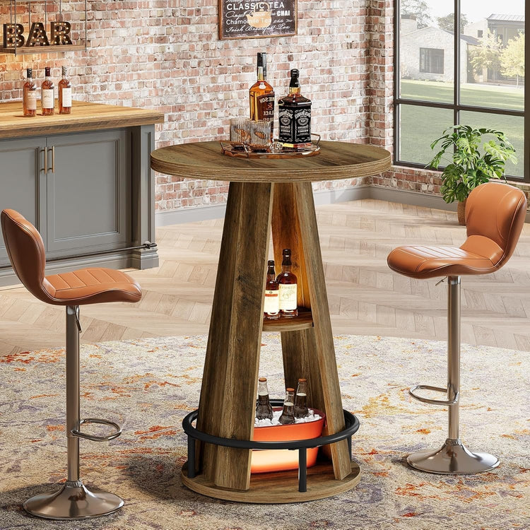 39.4" Bar Table, 3-Tier High Top Bistro Table Cocktail Pub Tables with Metal Footrest