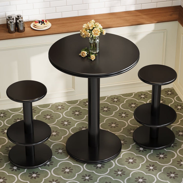 39.4" Bar Table, Modern Bistro Pub Table Cocktail Table with 2 Barstools