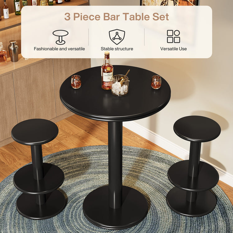 39.4" Bar Table, Modern Bistro Pub Table Cocktail Table with 2 Barstools