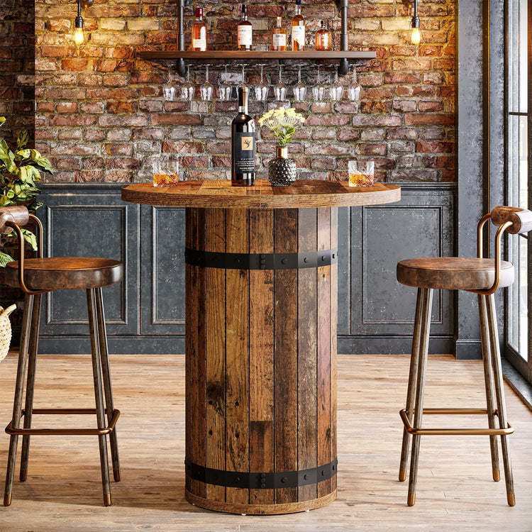 39.4" Bar Table, Round Bistro Pub Table for Kitchen