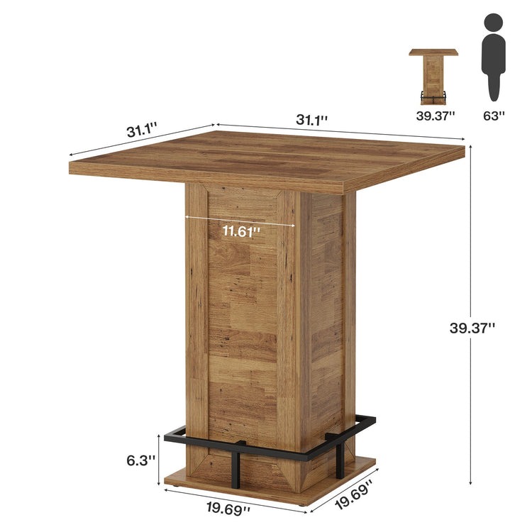 39" High Top Bar Table, Square Bistro Pub Cocktail Table