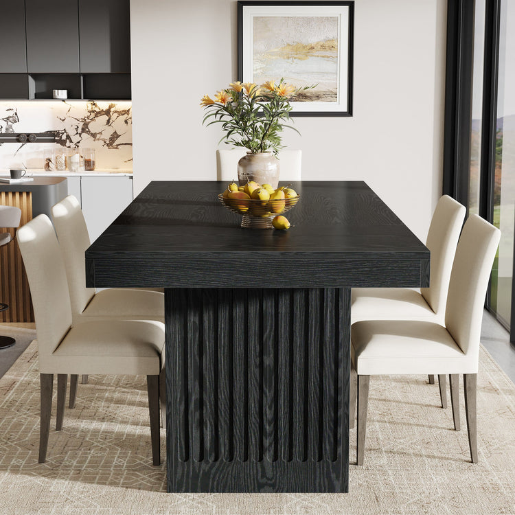 63" Dining Table for 4-6 People, Rectangular Kitchen Table with Double Pedestal