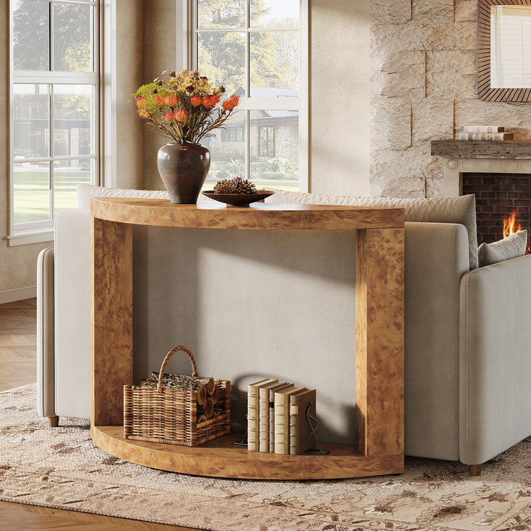 2-Tier Console Table, 47.24" Semi-Moon Entryway Sofa Table