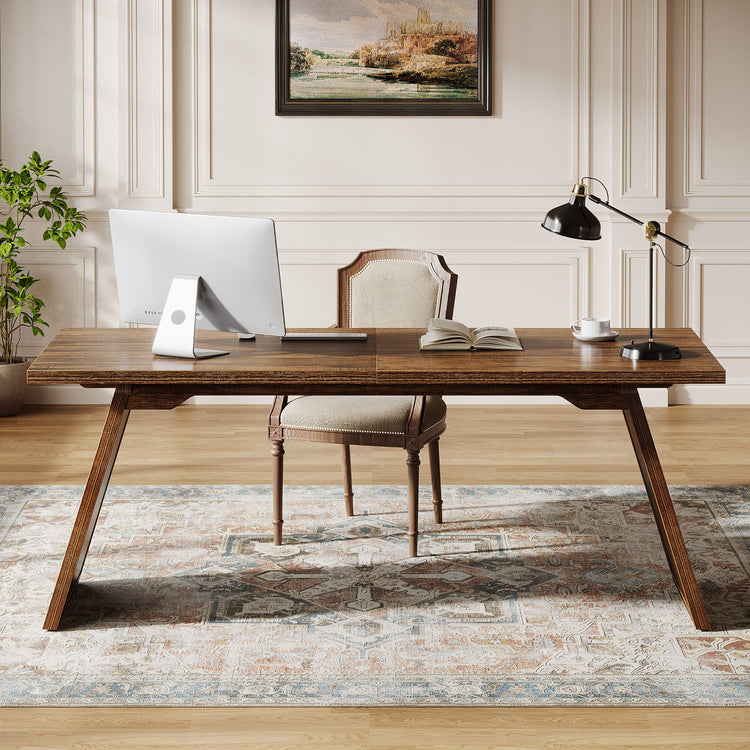 70.87" Executive Desk, Large Office Computer Desk with Slanted Legs