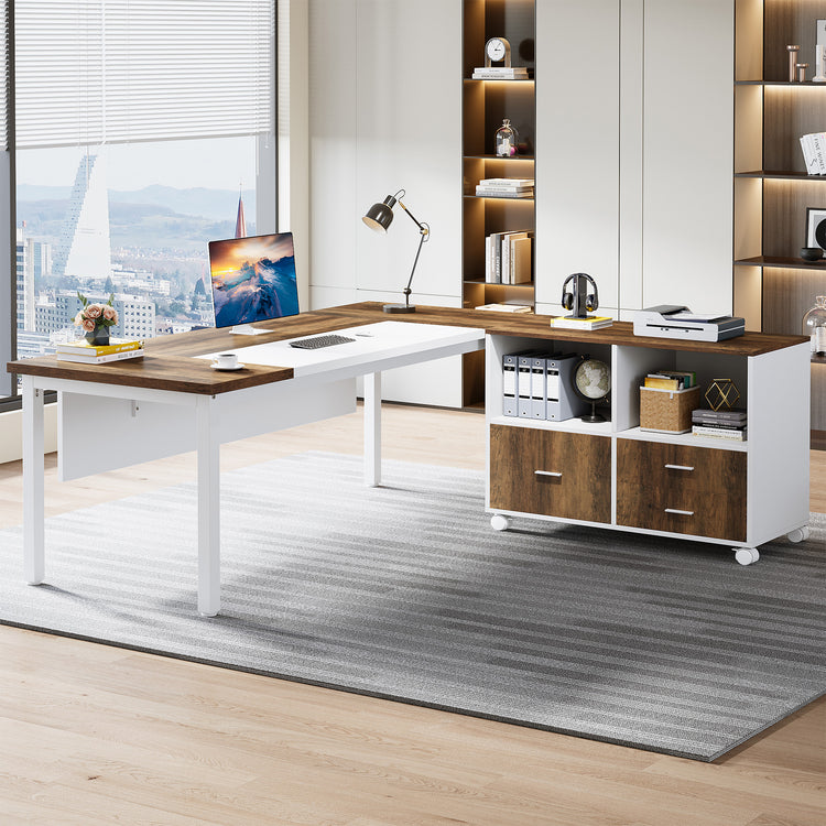 L-Shaped Desk with Cabinet