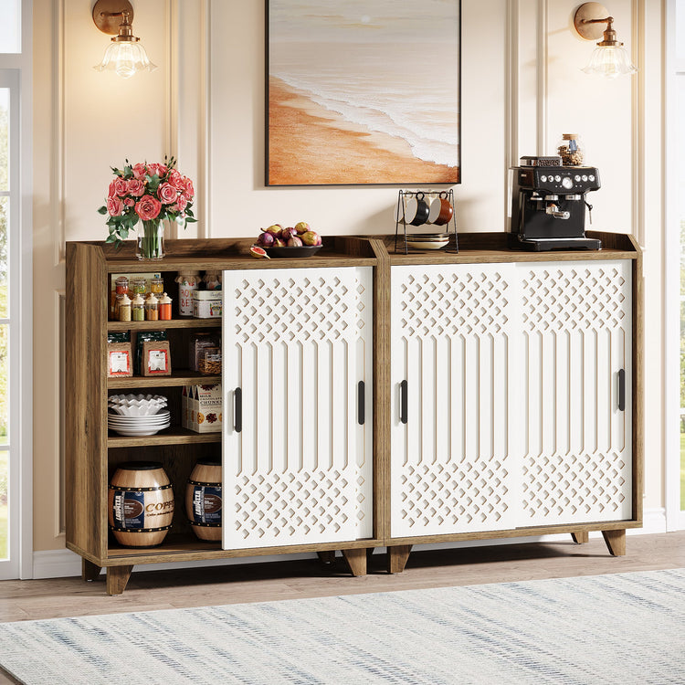 Farmhouse Sideboard Buffet Cabinet with Sliding Doors & Adjustable Shelves