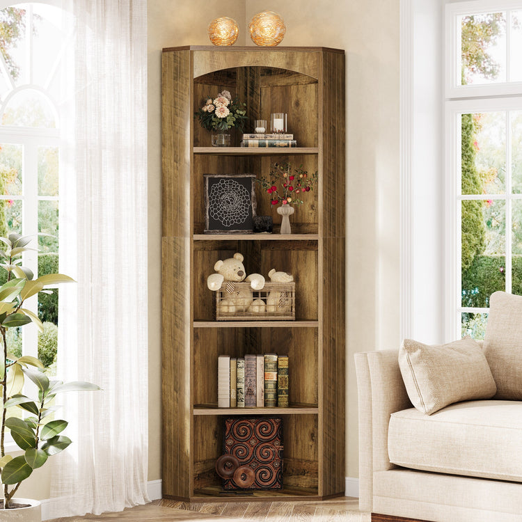 70.9" Corner Shelf, Freestanding Corner Bookcase with 6-Tier Storage Shelves