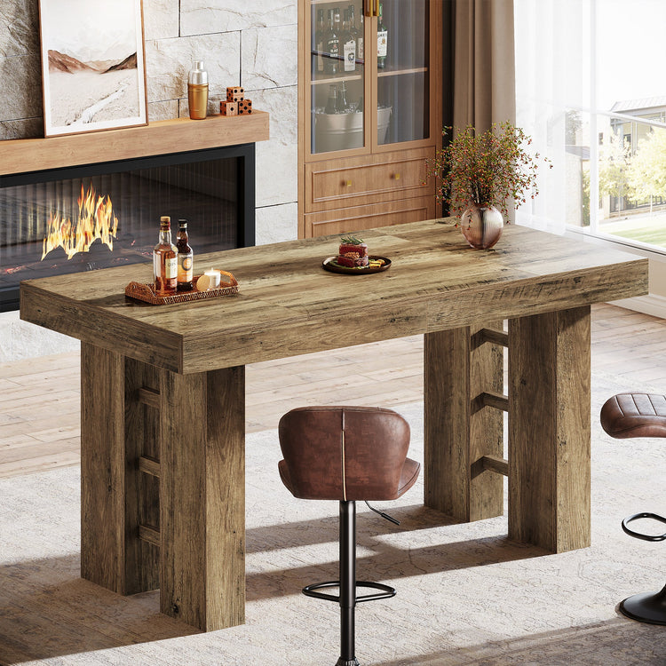 63" Bar Table, Rectangular Counter Height Pub Table for Kitchen