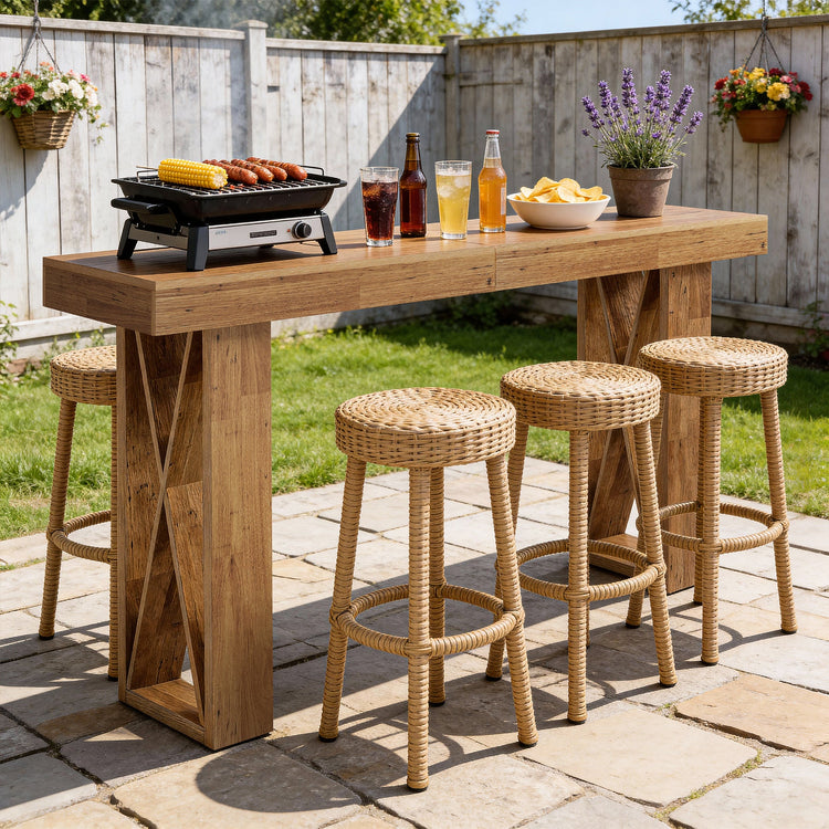 63" Bar Table, Rectangular Counter Height Pub Table with X-Shaped Frame