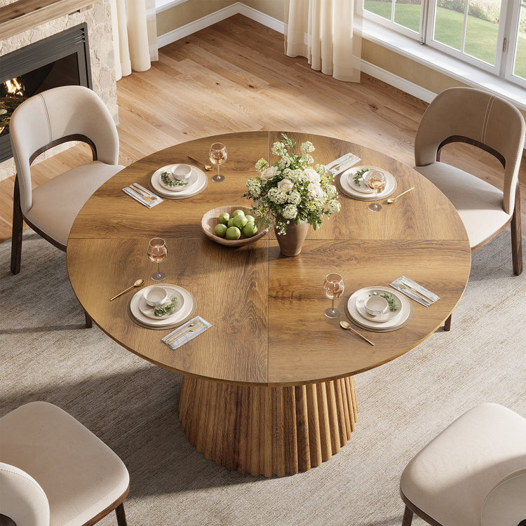 Round Dining Table, 47.24" Kitchen Table with Fluted Design for 4-6