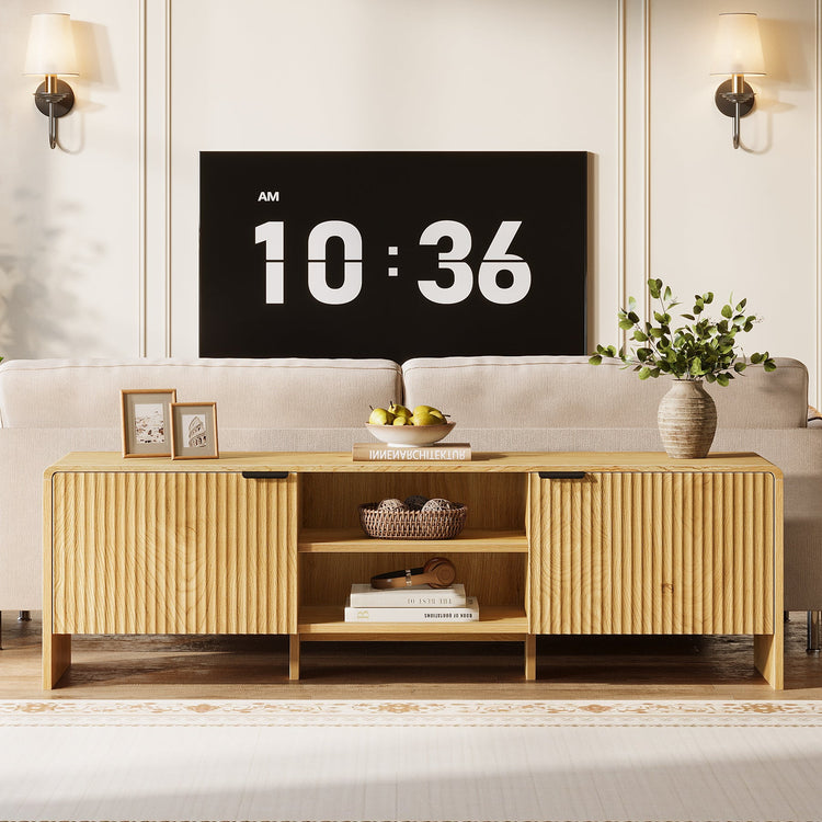 63" Fluted TV Stand with Storage Cabinet and Shelf for TVs up to 75"