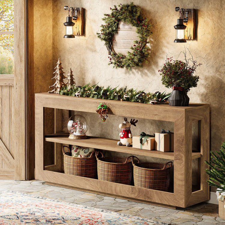 63" Console Table, Farmhouse Entryway Table with 3-Tier Storage Shelf