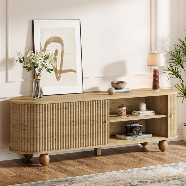 70" TV Stand, Farmhouse Media Console with Shelves and Sliding Doors