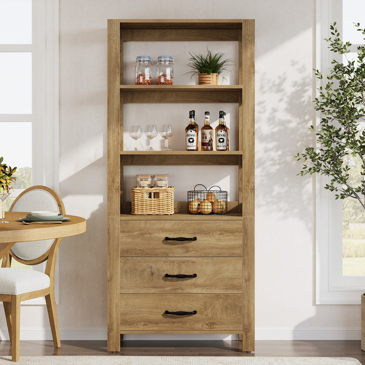 70.9" Bookshelf with Drawers, Modern Bookcase with 3-Tier Open Shelf