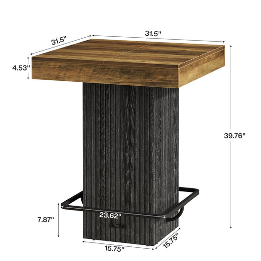 31.5" Bar Table, Square Dining Table Counter Height Table with Metal Footrest