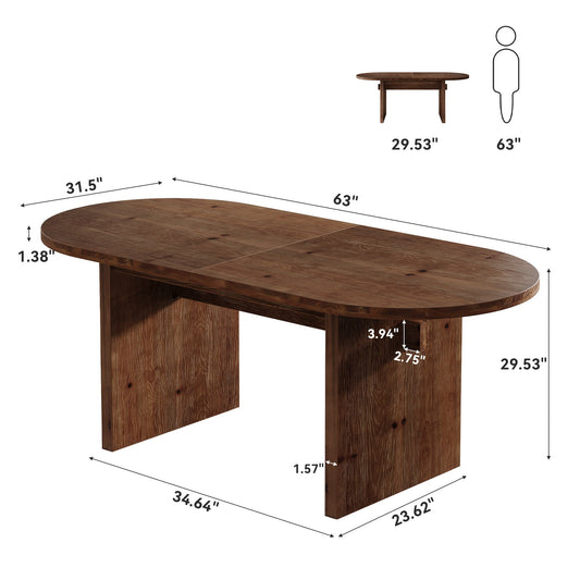 Solid Wood Dining Table, 63" Oval Kitchen Dinner Table for 4-6