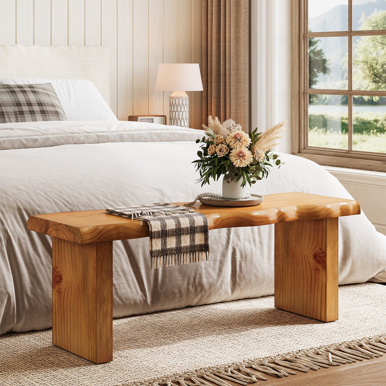 47" Farmhouse Entryway Bench, Solid Wood Dining Bench Shoe Bench