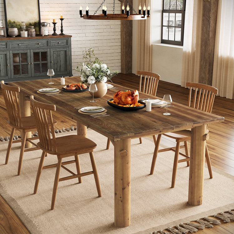 Solid Wood Dining Table for 6, 63" Rectangle Kitchen Table with Strong Legs