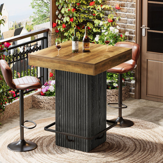 31.5" Bar Table, Square Dining Table Counter Height Table with Metal Footrest