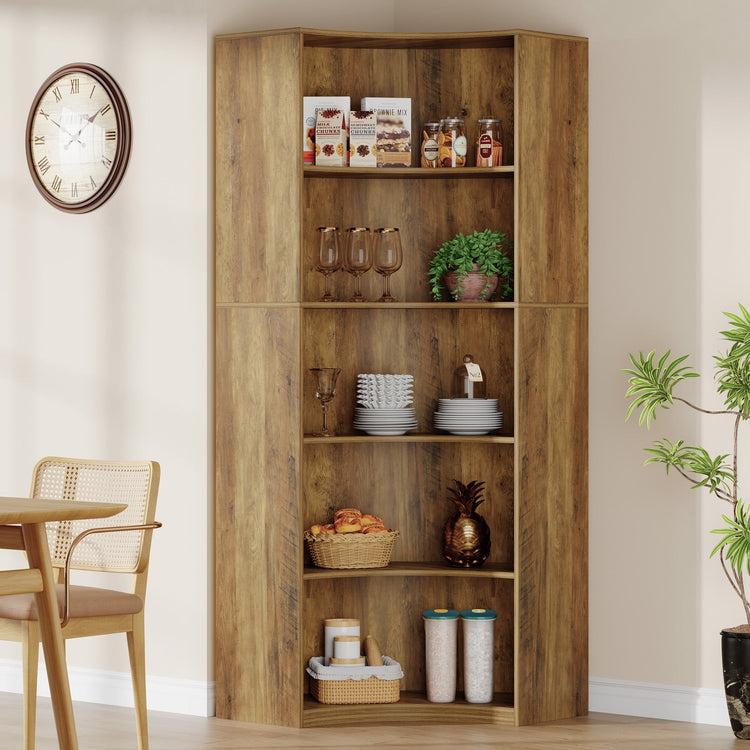 6-Tier Corner Bookshelf, 70.9" Tall Corner Bookcase with Curved Edges