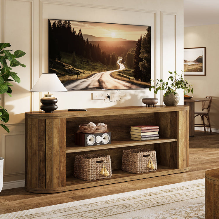 63" TV Stand, Farmhouse Entertainment Center with 3-Tier Storage Shelf