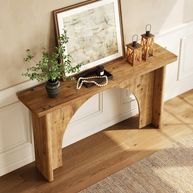 Solid Wood Console Table, 63" Entryway Sofa Table with Unique Arch Base