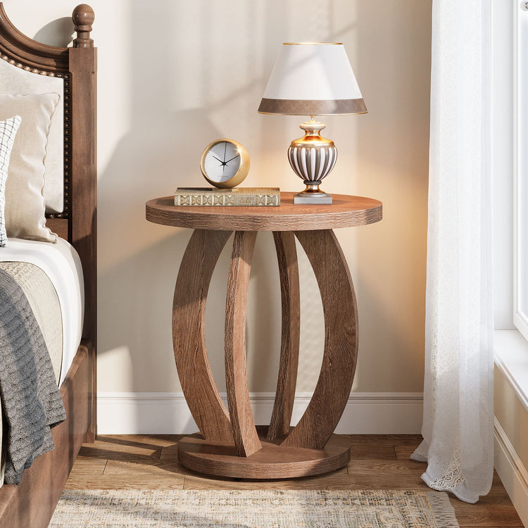 Round Nightstand with Storage, Large Bedside Table for Bedroom