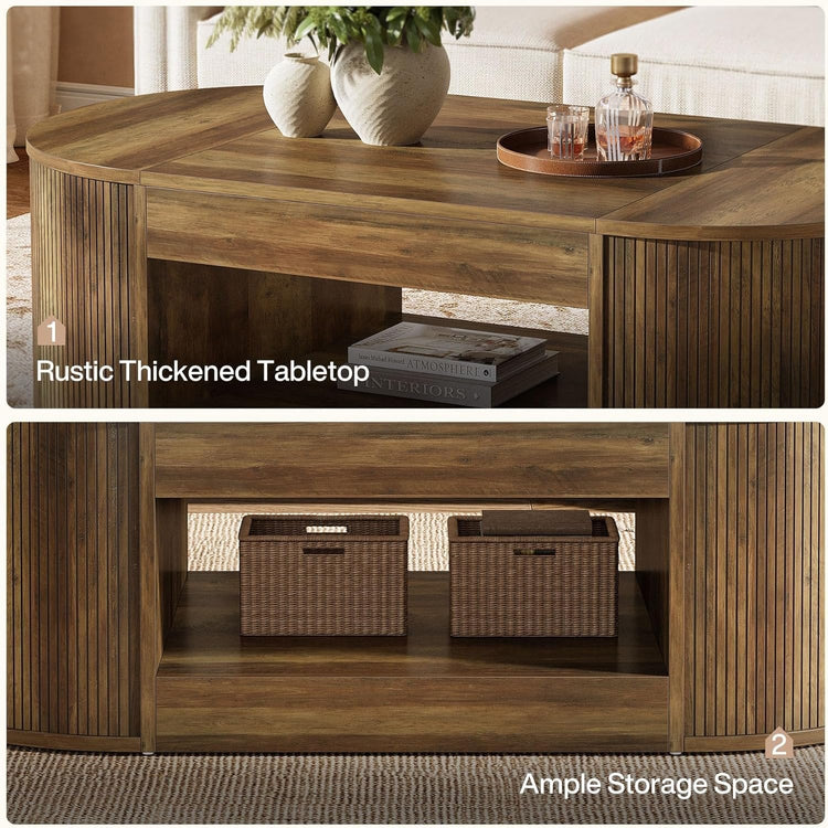 55" Farmhouse Coffee Table, 2-Tier Oval Center Table Tea Table with Storage
