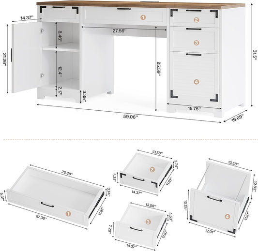 59" Executive Desk, Computer Office Desk Study Table with File Drawers Tribesigns