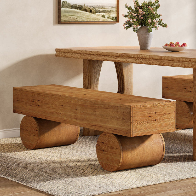 59" Farmhouse Dining Bench, Solid Wood Kitchen Table Bench with Thickened Seat