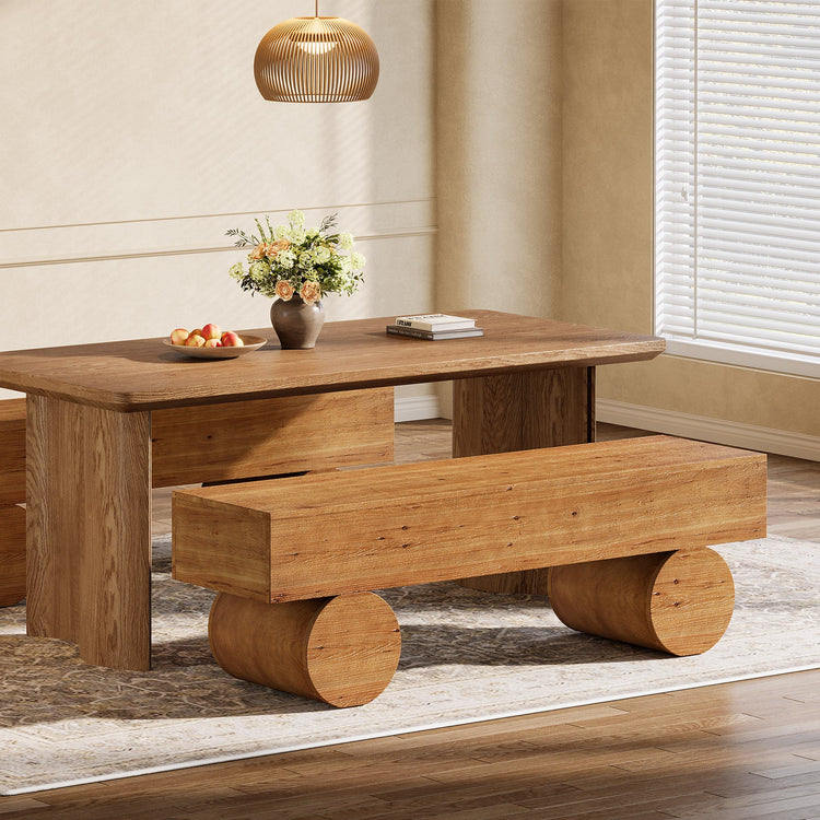 59" Farmhouse Dining Bench, Solid Wood Kitchen Table Bench with Thickened Seat