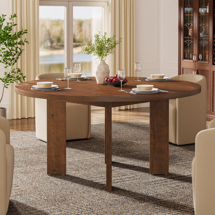 Solid Wood Round Dining Table, 47.24" Farmhouse Kitchen Table for 4-6 People