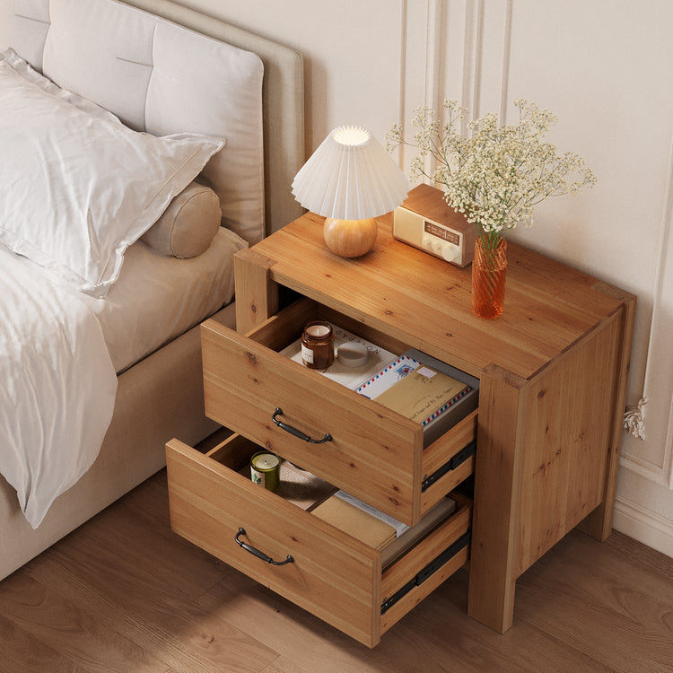 Solid Wood Nightstand, Oversize Bedside Table with 2 Drawers